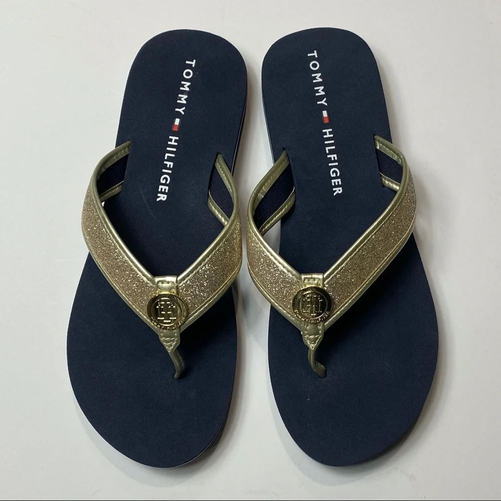 Tommy Hilfiger Gold Flip Flop Sandals NEW!!